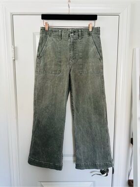 GAP Faded Green Wide Leg Cropped Jeans High Rise Casual Denim Utility Pocket